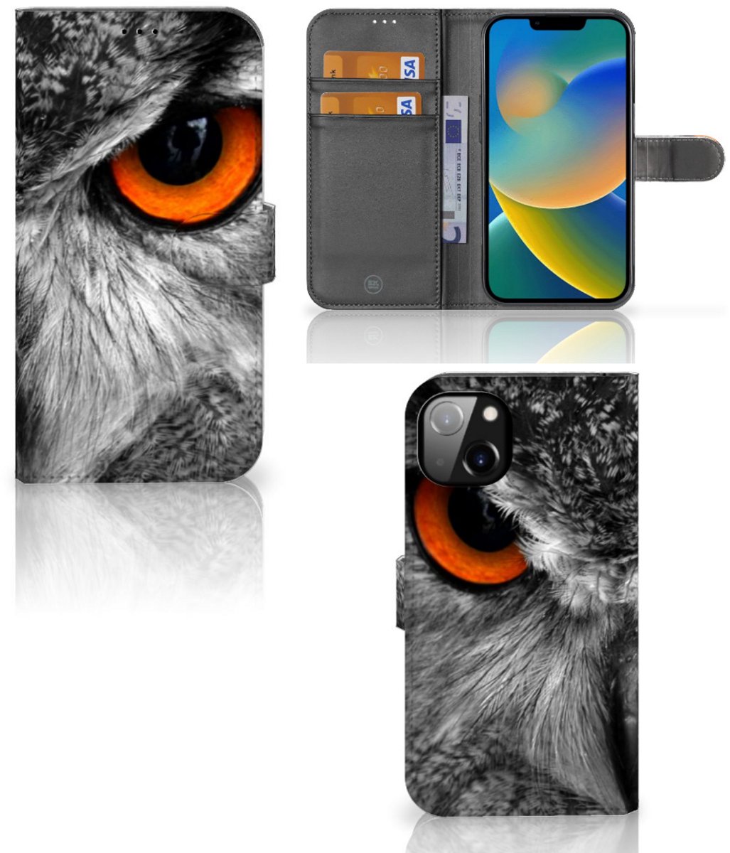 iPhone 14 Plus Telefoonhoesje met Pasjes Uil