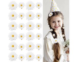 LACGO Mini Daisy haarspeldjes - kleine bloemhaarspeldjes voor meisjes, vrouwen en peuters (24 stuks) - Leuke zomer, bruiloft, strand, bruidsvlecht accessoires (wit)