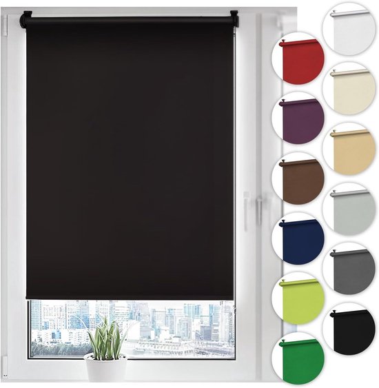 Verduisterend Rolgordijn - Zonwering Gordijn - Slaapkamer Raam - Montage Zonder Boren - 70x210 cm - Zwart