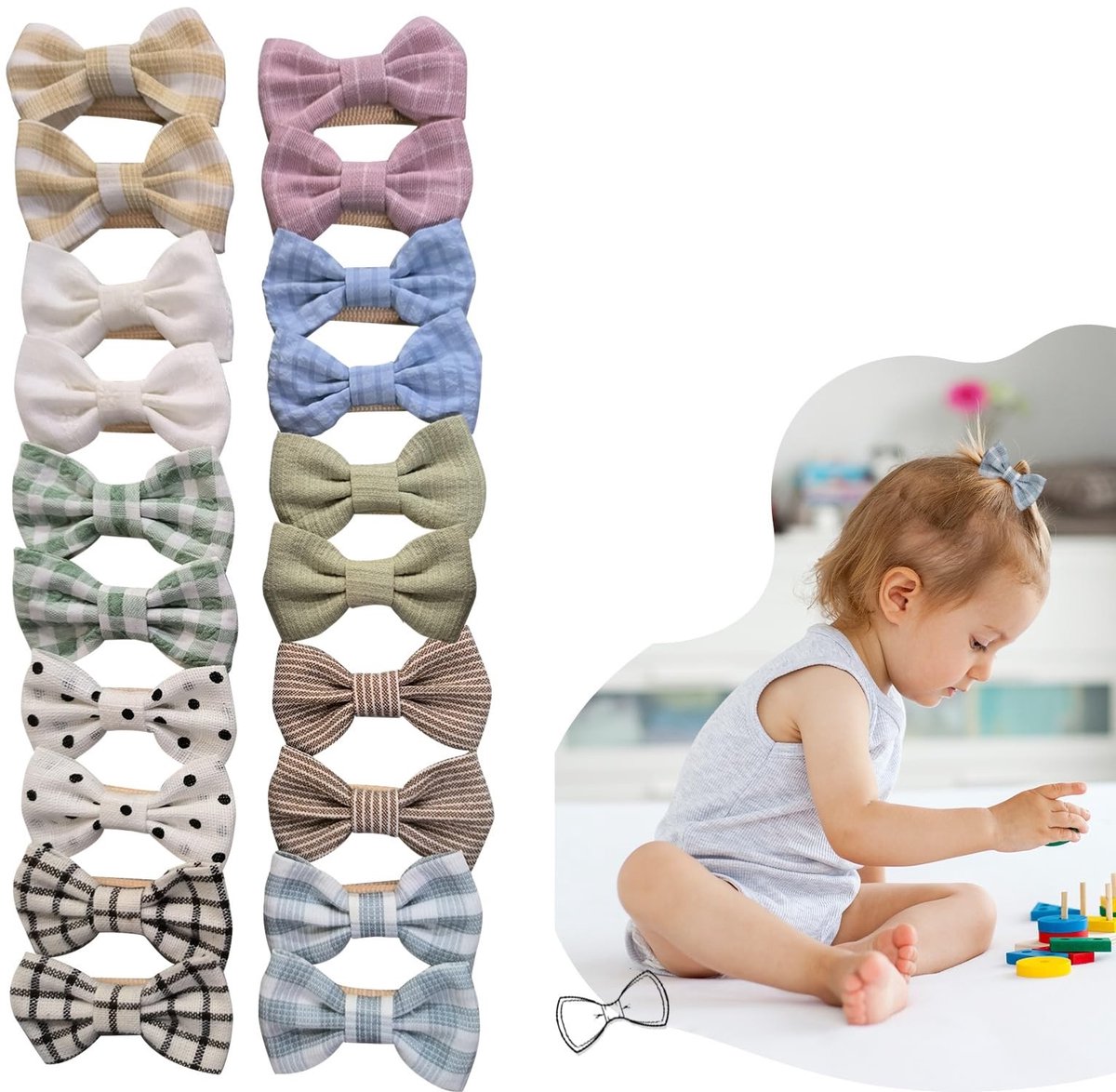 20 Stuks Meisjes Haarstrikken - Handgemaakte Haarklemmen voor Baby's en Tieners - Multikleur