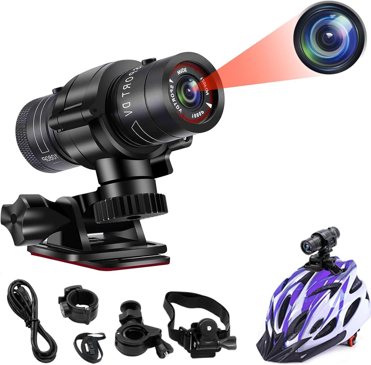 Actiecamera - Helmcamera Video - Fiets Motor Auto - 120 Graden Groothoek - 1080p HD - Zwart