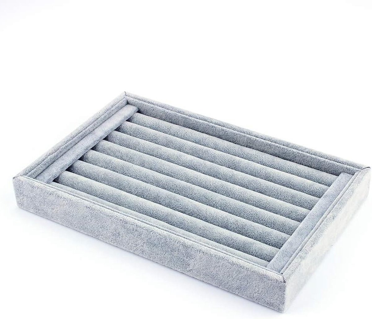 Velvet Presentatietray voor Sieraden, Organisatietray voor Ringen en Oorbellen, 23 x 15 cm, Grijs, Perfect voor Beurzen en Tentoonstellingen