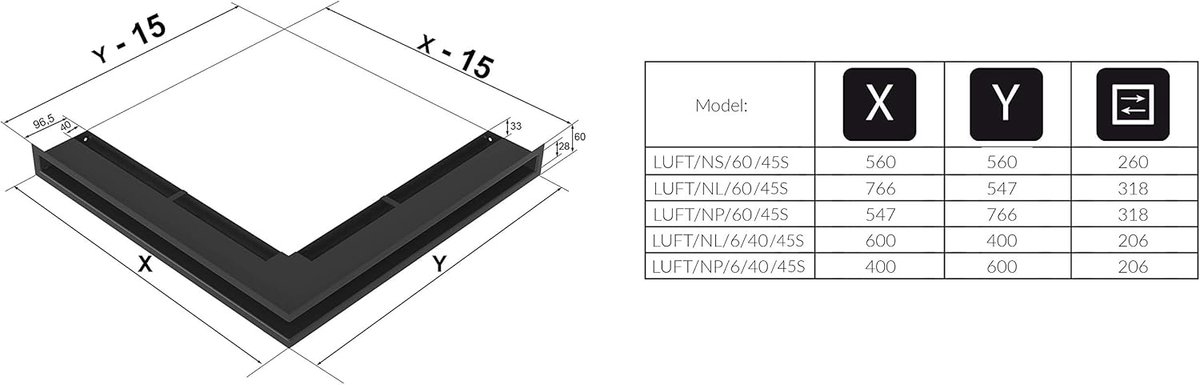 Ventilatierooster Open Haard - Uitlaatrooster Schoorsteen - Schoorsteen Ventilatie - Luchtinlaat 45 Graden - 560 x 560 x 60 mm