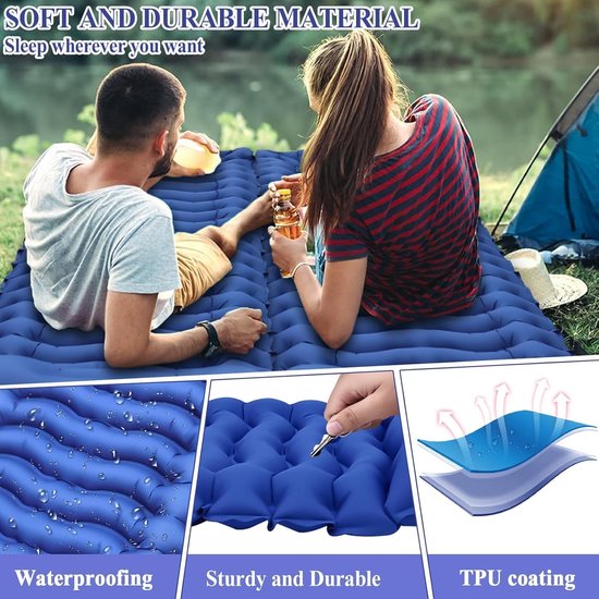 Zelfopblazend campingmatras - Luchtbed Reizen - Comfortabel Kamperen - Geïntegreerde Voetpomp - 200 x 70 cm - Blauw — afbeelding 4