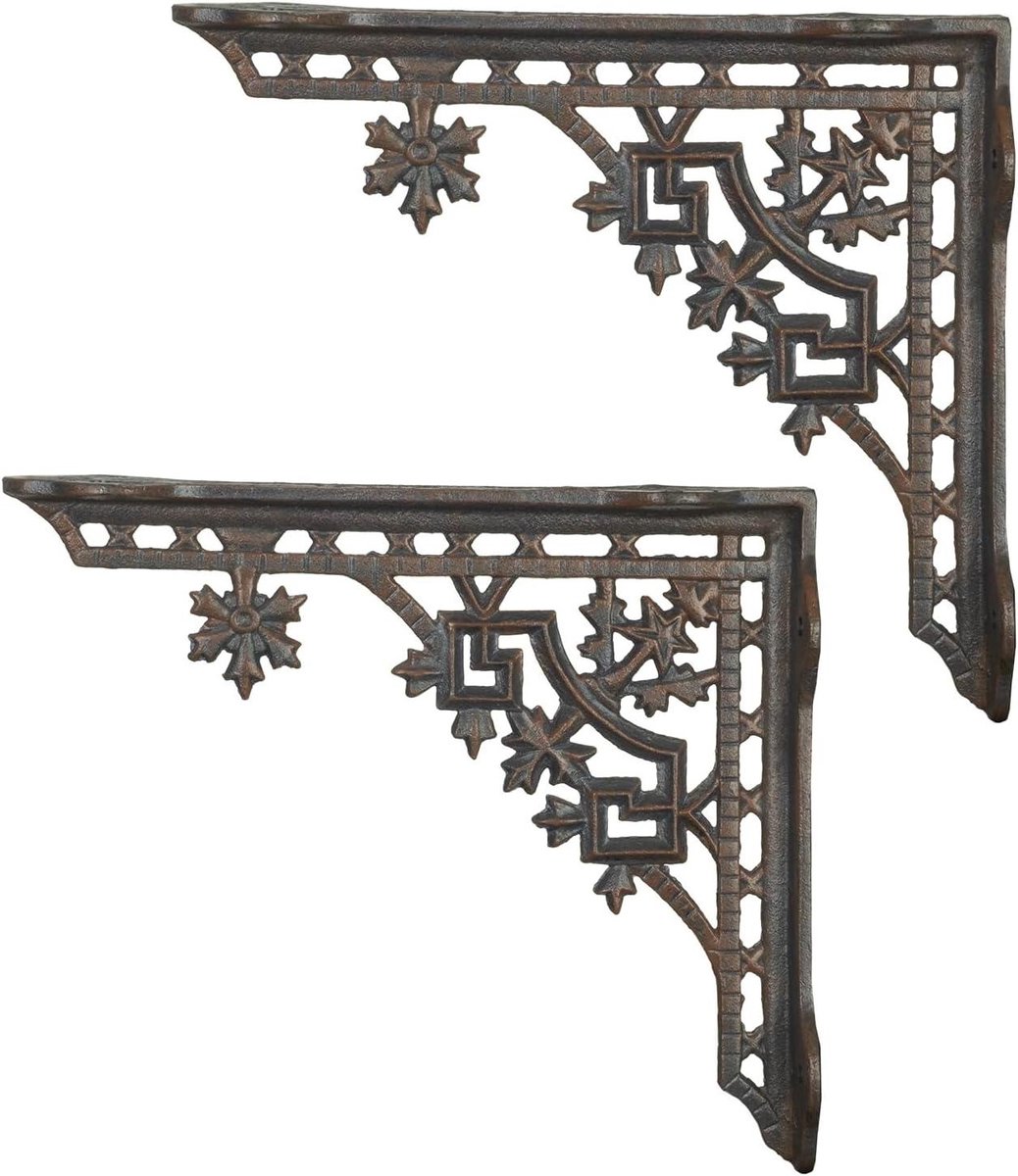 Wandhoek Set - Plankdragers Steunen - Planken Monteren - Antieke Stijl - 23 x 27 cm - Bruin Antiek