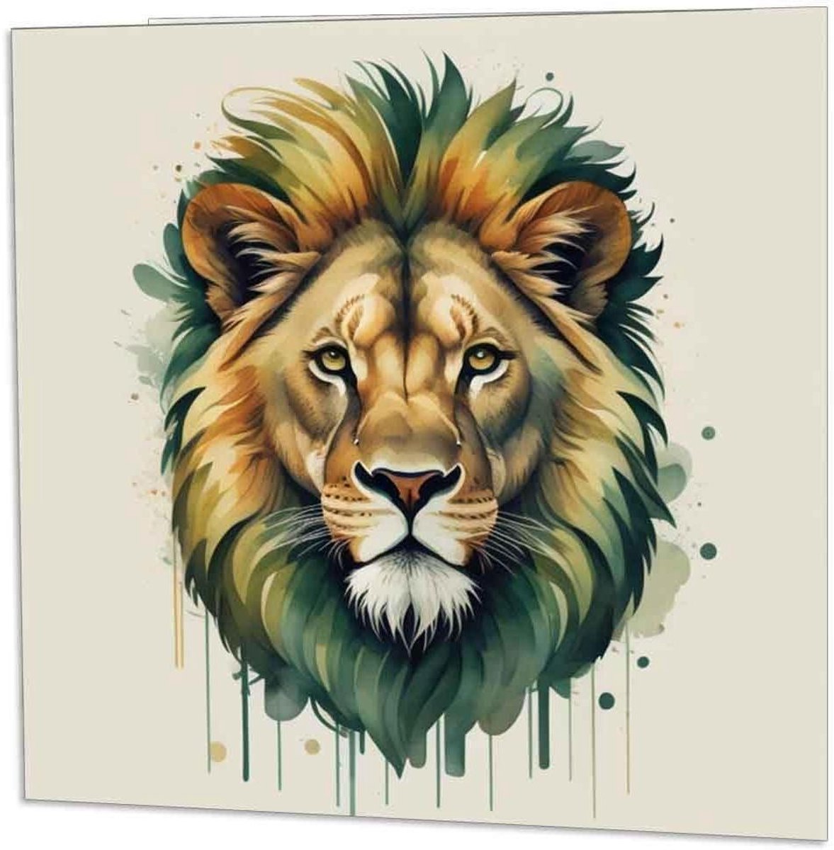 Wenskaart Leeuw Aquarel - Verjaardagskaart Dierenprint - Geleentheden Vieren - Gedrukt op 350gsm karton - 145 x 145mm - Wit