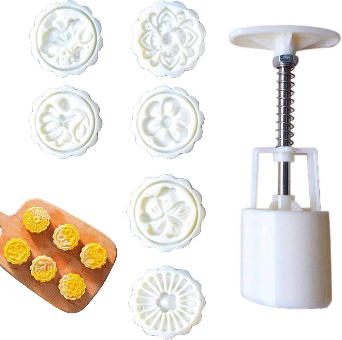 Maantaart Vorm Set - Koekjespers Bakvorm - DIY Gebak Maken - Verstelbare Hoogte - 50 Gram - Wit