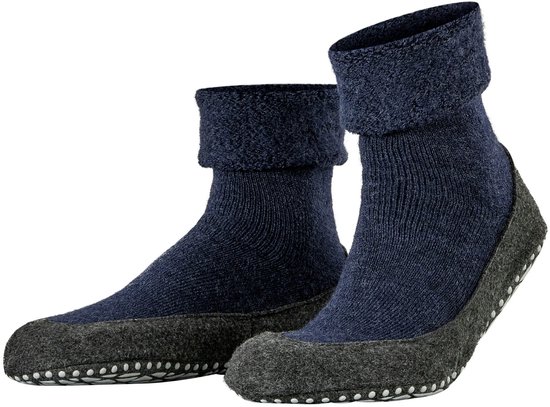 FALKE Cosyshoe Noppen op de zool wol huissokken heren blauw - maat 37-38