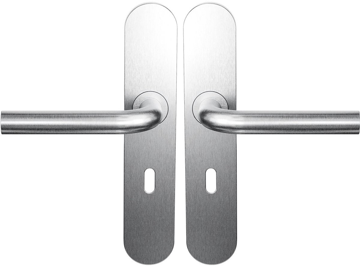 Deurkruk op schild - RVS geborsteld - RVS - Cubic Colors - BB56 L-model 19mm RVS geborsteld