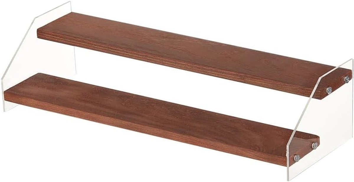 2-laags houten displaystandaard met heldere acrylplank, ideaal voor cupcakes, parfums en decoratie, 30 x 10 x 8 cm