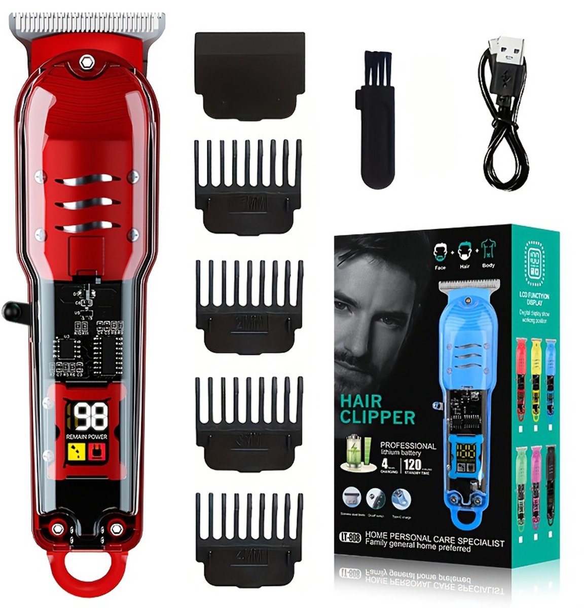 Professionele Tondeuse met LED-display, Stalen Mes en Snoerloos Gebruik, 500mAh, 60 min