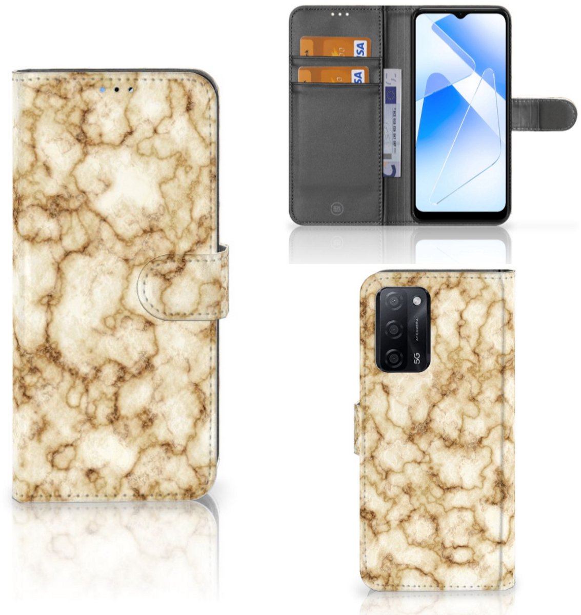 Boekhoesje voor OPPO A16/A16s/A54s Bookcase Marmer Goud