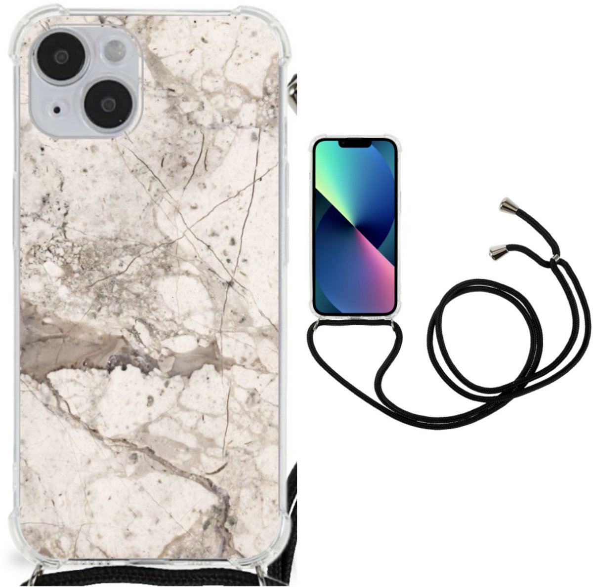 iPhone 14 Plus Anti-Shock Hoesje Marmer Beige