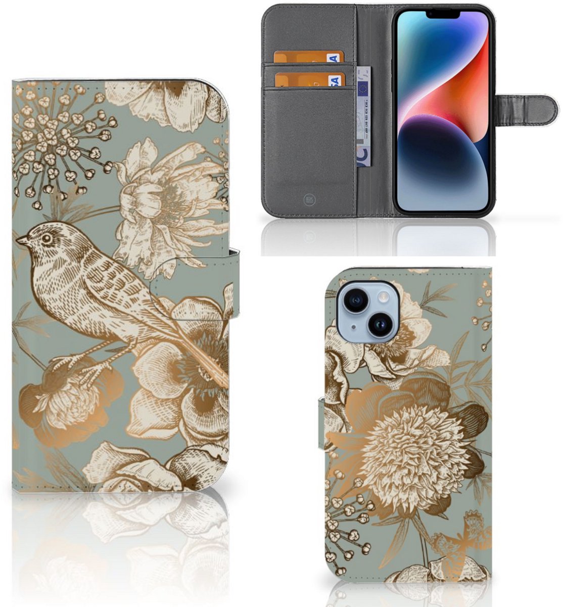 Hoesje voor iPhone 15 Plus Vintage Bird Flowers
