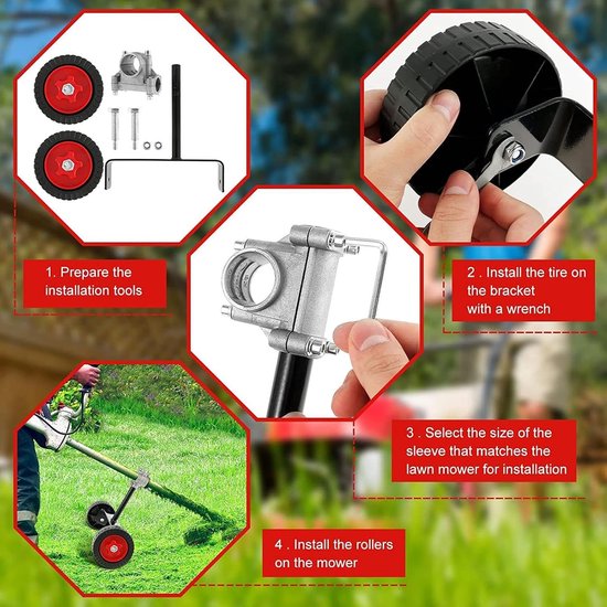 Steunwielen Grastrimmer - Reservewiel Gazon - Efficiënt Gras Snijden - Verstelbaar Universeel - 33.5 x 20 x 7 cm - Meerkleurig — afbeelding 4