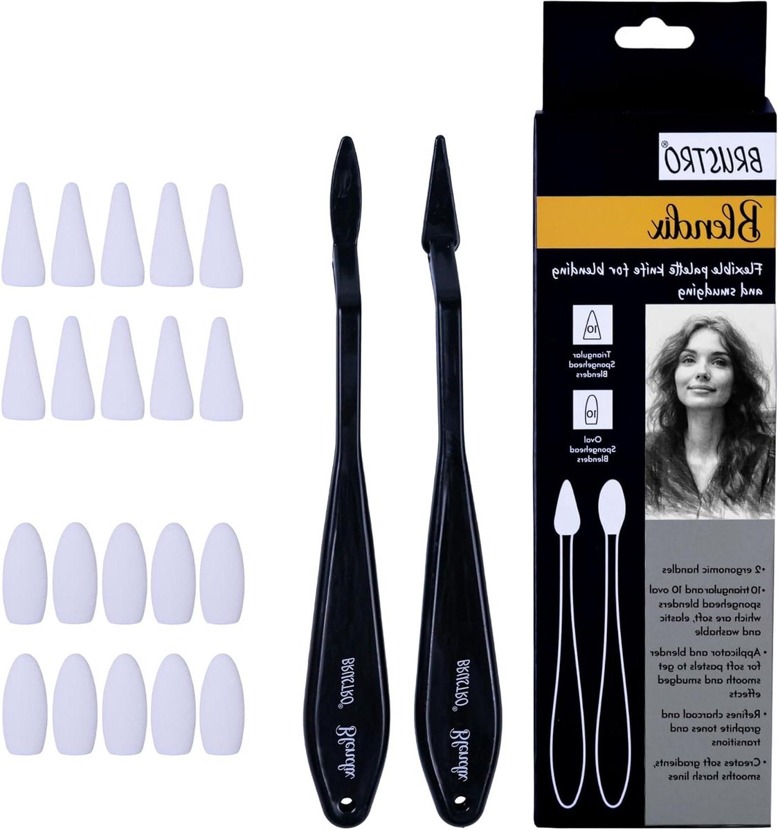 Spons Mengset - Paletmessen Set - Kunst Mengen - Flexibele Sponskoppen - 20 Blenders - Zwart