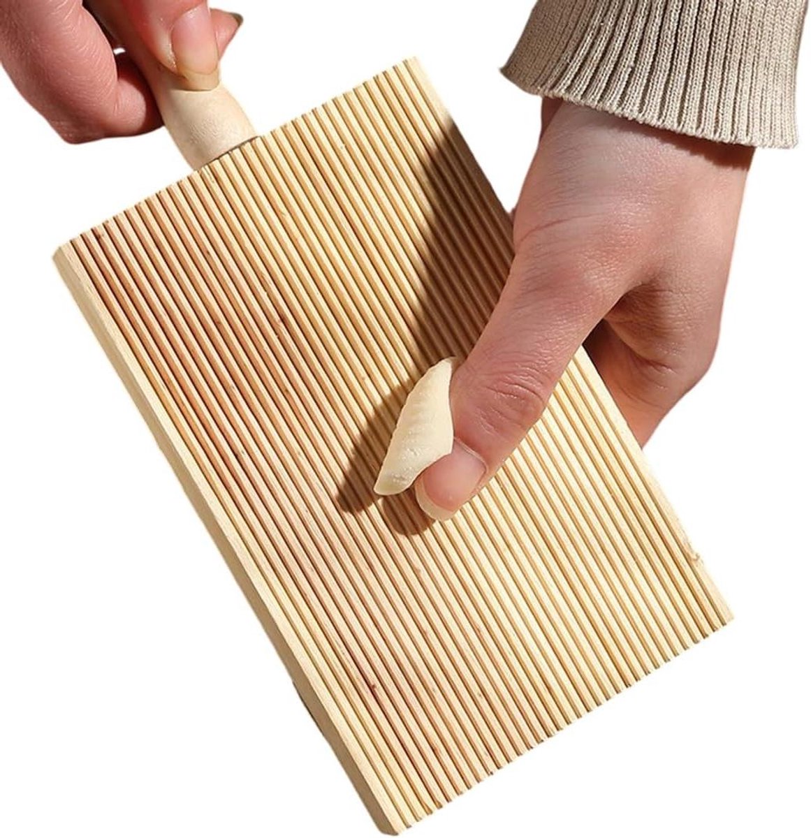 Houten Pastaroller - Gnocchi Plank - Handgemaakte Pasta Maken - Traditioneel Gevormde Groeven - 1 Stuk - Natuurlijk Hout