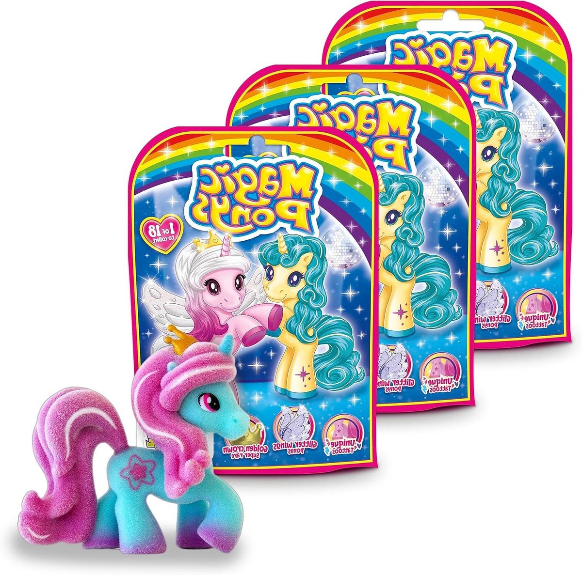 Magic Ponys - Ponyfiguren Verzamelpoppen - Verzamelen en Spelen - Met Magische Tatoeages - 3 Figuren - Multicolor