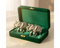 999 Puur verzilverd olifantenbeeld, 2 stuks, 10,5 cm Vastu & Good Luck Showpiece voor mooie tafeldecoratie, gebedsruimte en poeja-kamer | Gunstige cadeau-optie