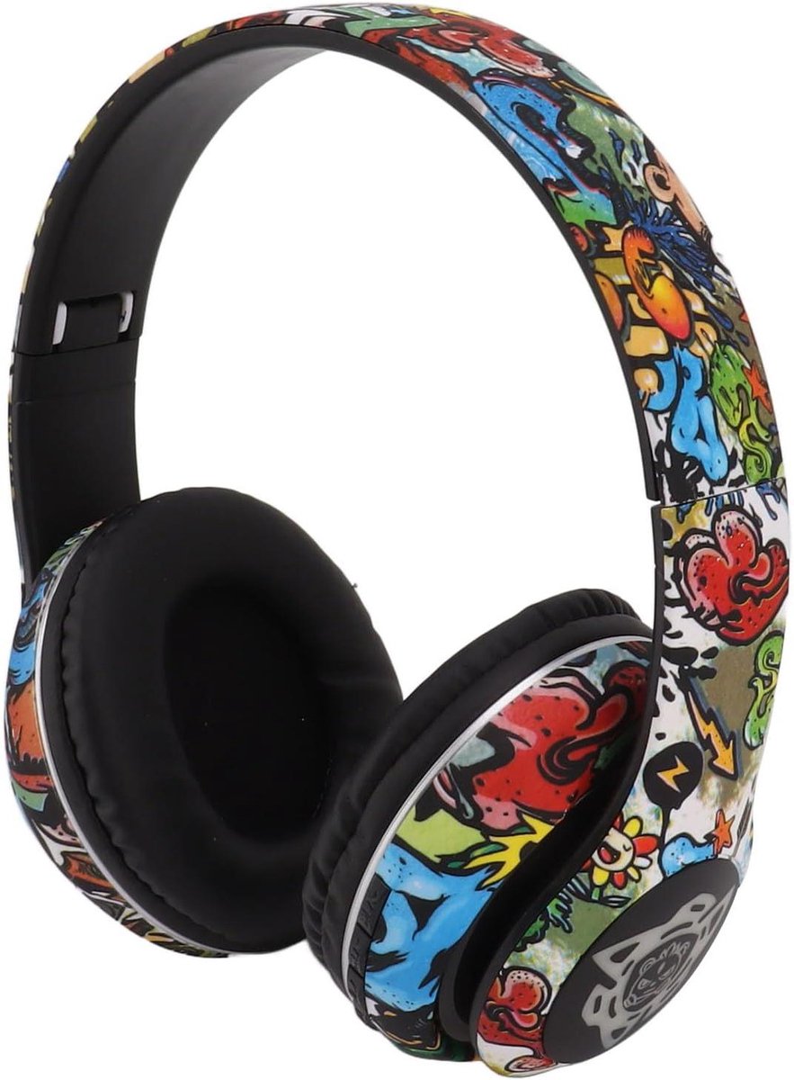 Wakects Wireless Headset, Headphone Over The Ear Graffiti Design Deep Bass with 3.5mm Jack Cable for Travel Work PC Mobile
