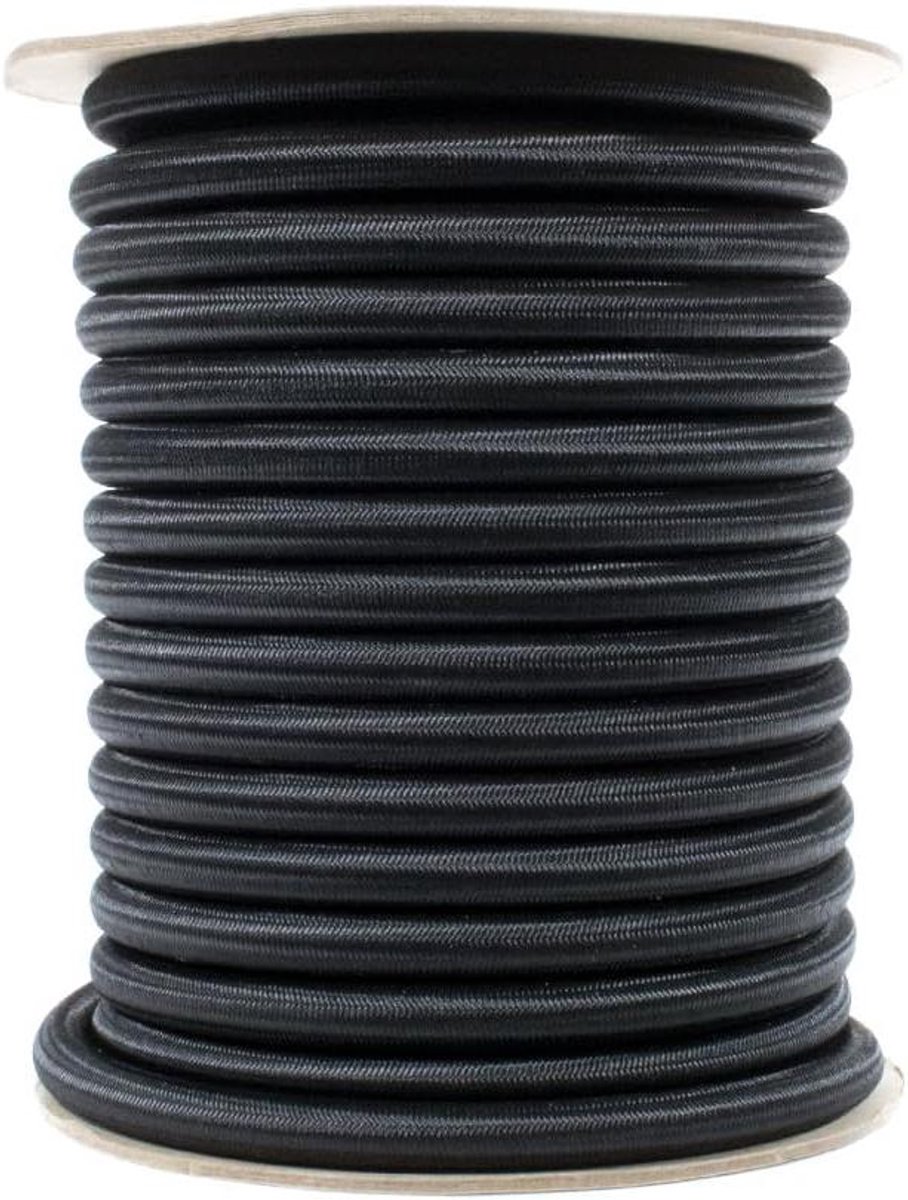 Schokkoord - Bungee touw elastisch - Vastzetten van spullen - Weerbestendig nylon jas - 1/4 inch x 100 ft - Zwart