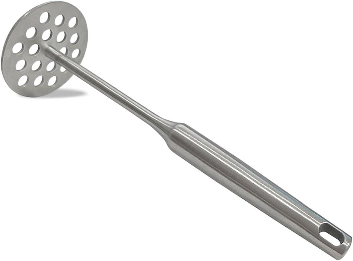 aardappelstamper - pureestamper stamper - groenten pureren - roestvrij staal - 20 cm - zilver