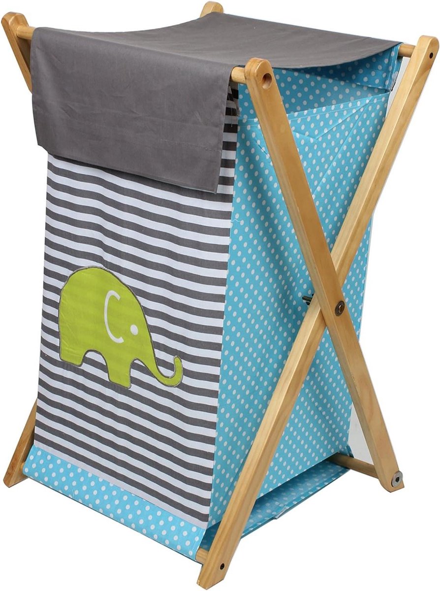 Opbergmand Olifanten - Wasemmer Baby - Babykamer Opruimen - Machinewasbare Hoes - 30 Liter - Grijs Aqua Lime