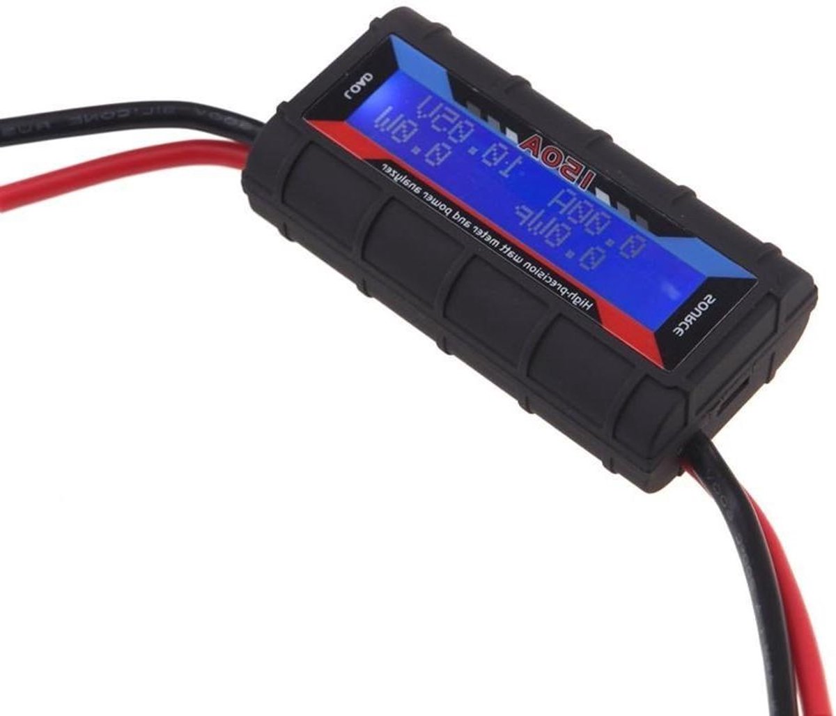 Wattmeter Vermogensanalysator - Energiemeter LCD - Elektrische Metingen - Hoge Precisie 150A - 0-60V - Zwart