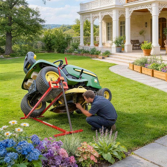 Zitmaaierlik Tractor Lift - Verstelbare Onderhoudsstandaard 400 kg - Stalen Frame - Voor Reinigen en Reparatie van Rasentractoren - Rood — afbeelding 5