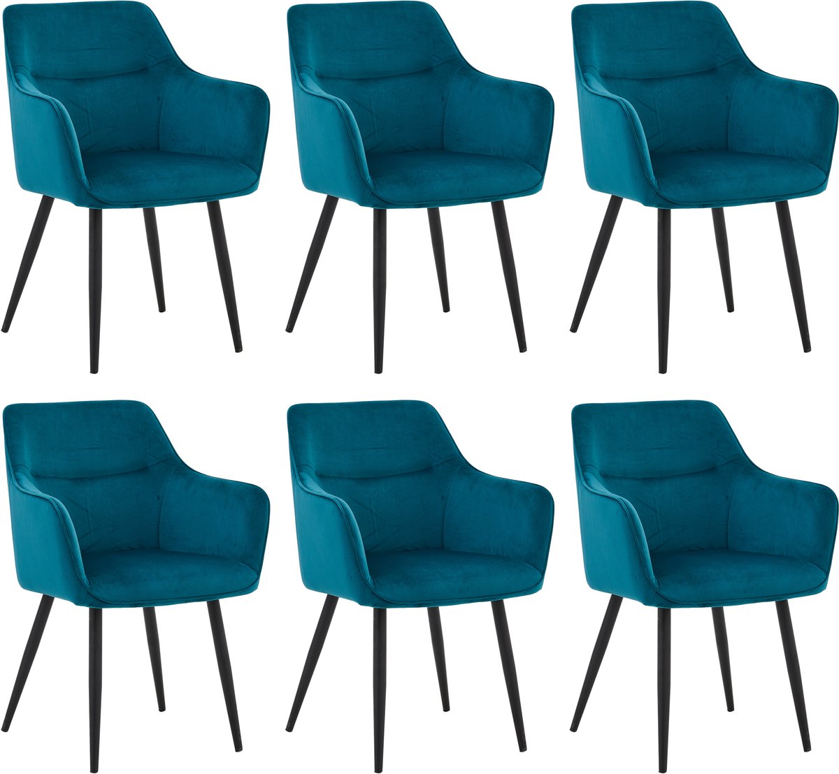 Colenis City Eetkamerstoel - Set Van 6 - Petrol - Velvet - Industrieel - Stoel - Design - Armleuningen