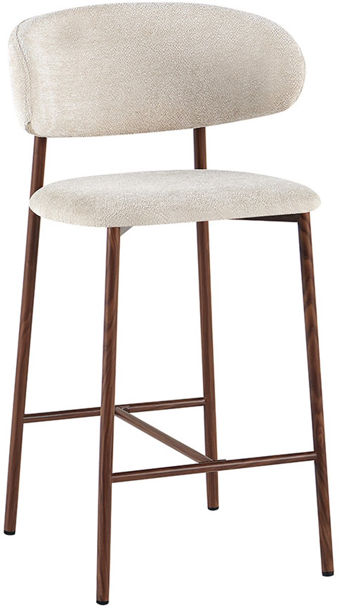 Barkruk set van 2 – 65 cm zithoogte – Met rugleuning – Voor kookeiland – Beige – Walnoot – Stof