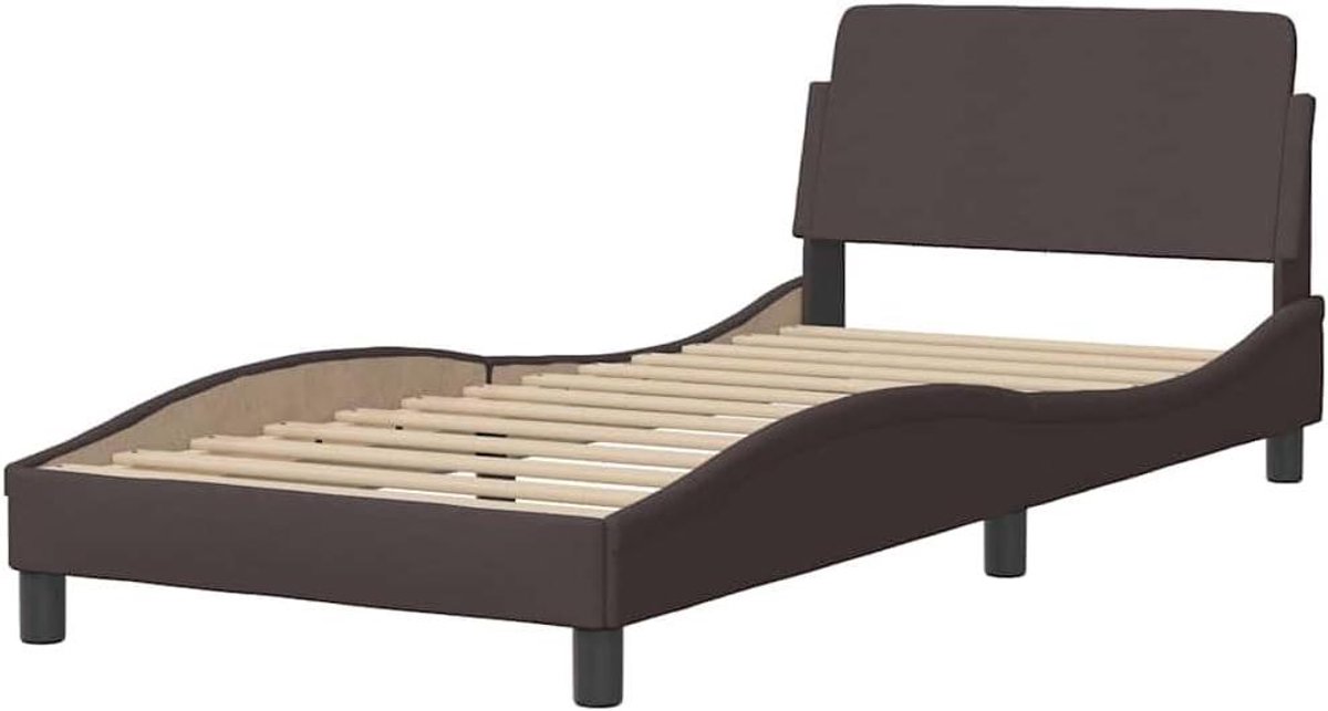 Bedframe met Hoofdbord - Eenpersoonsbed Omouw - Comfortabel Slapen - Multiplex Lattenbodem - 90x190 cm - Donkerbruin