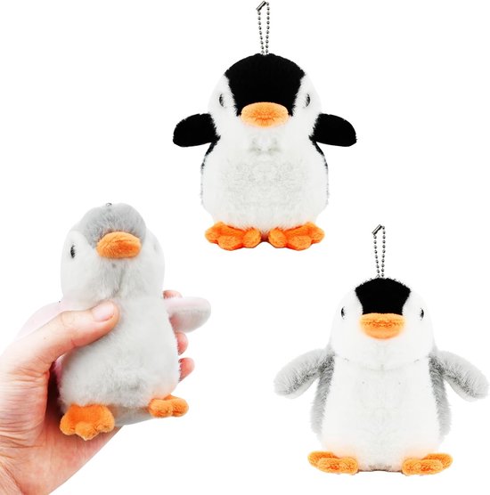 Pluche Pinguïns - Mini Dieren Knuffels - Sleutelhanger Decoratie - Met Hangende Ketting - 11 cm - Roze Grijs Zwart van Merkloos — afbeelding 4