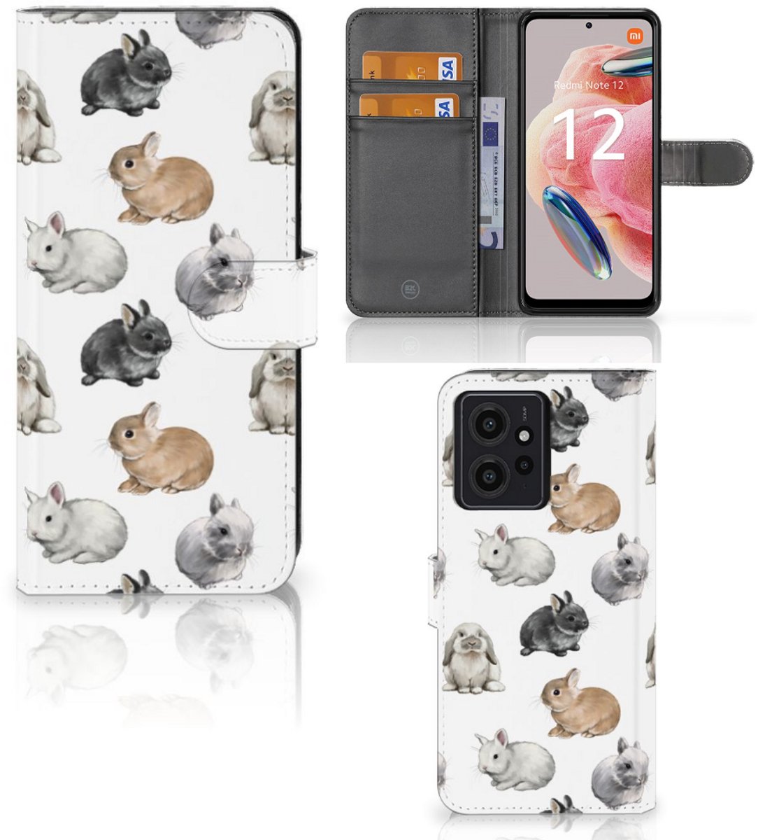 Telefoonhoesje met Pasjes voor Xiaomi Redmi Note 12 4G Konijntjes