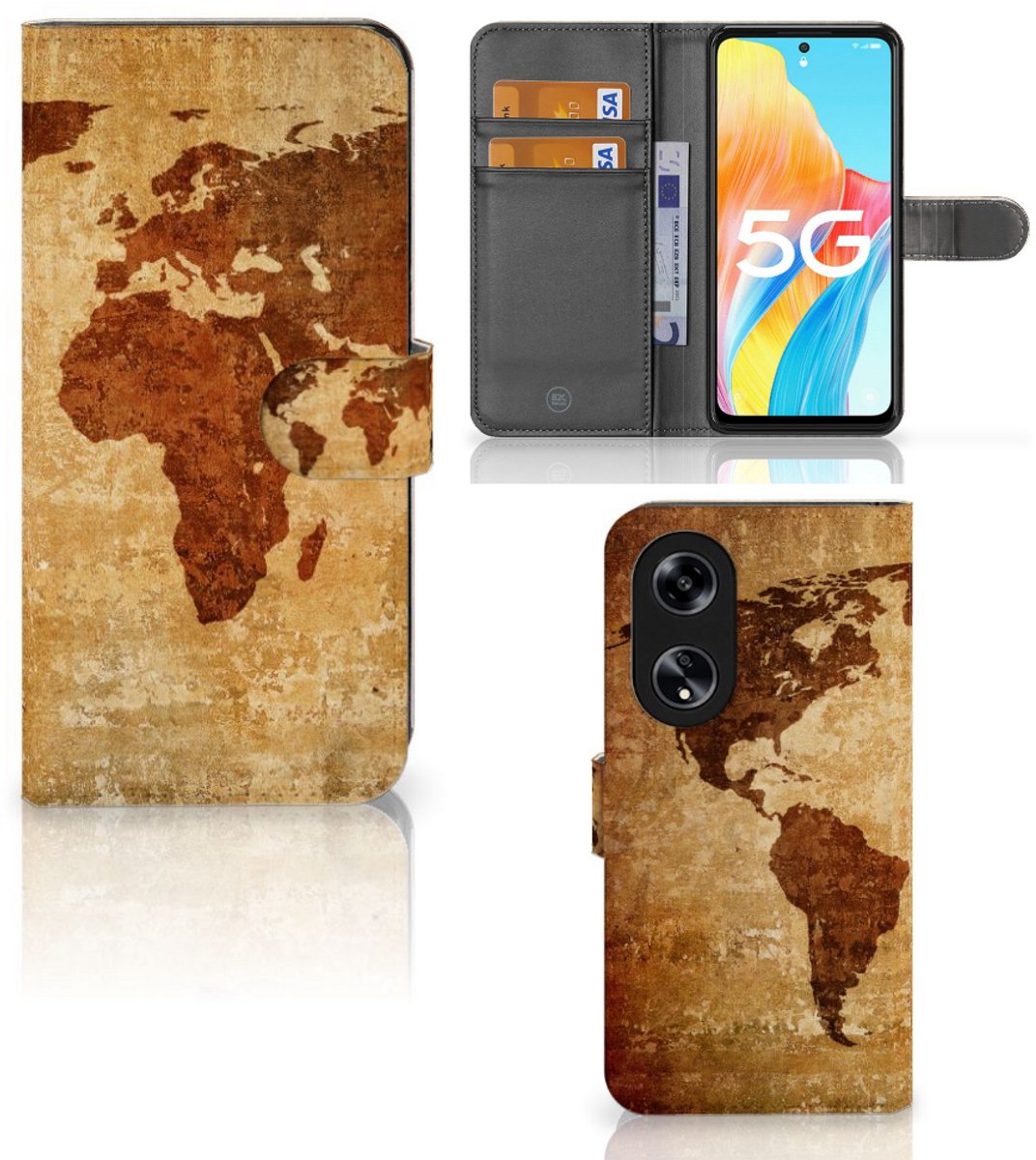 OPPO Reno8 T 5G Flip Cover Wereldkaart