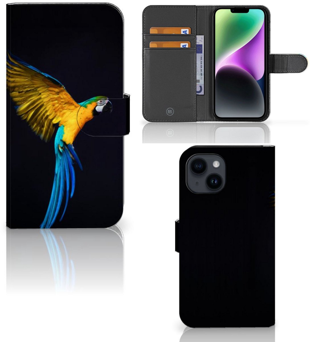 iPhone 15 Telefoonhoesje met Pasjes Papegaai