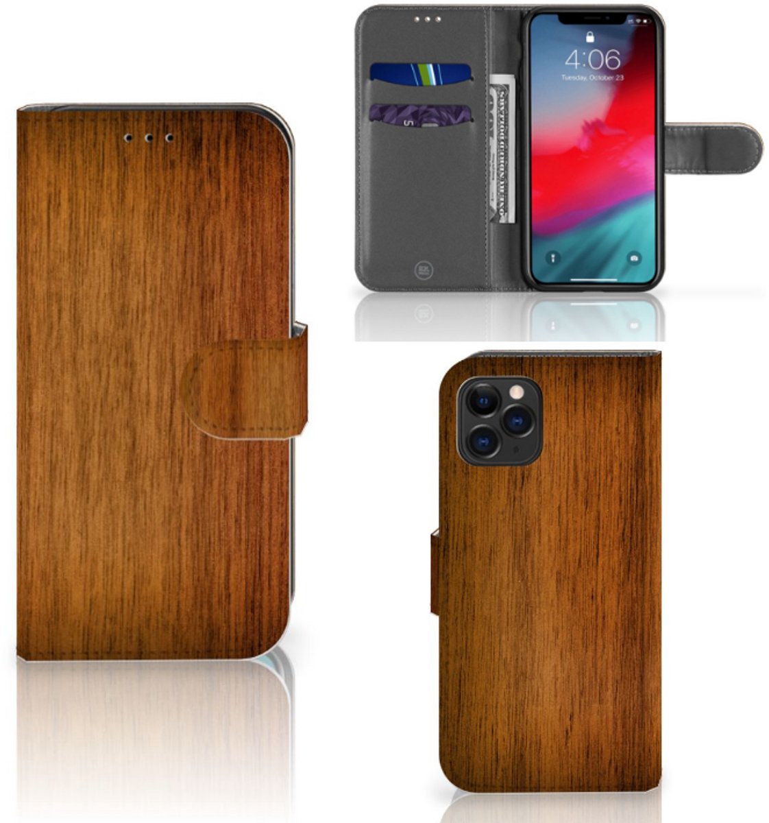 Apple iPhone 11 Pro Book Style Case Donker Hout