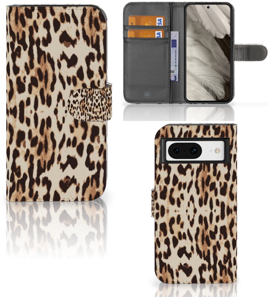 Google Pixel 8 Telefoonhoesje met Pasjes Leopard