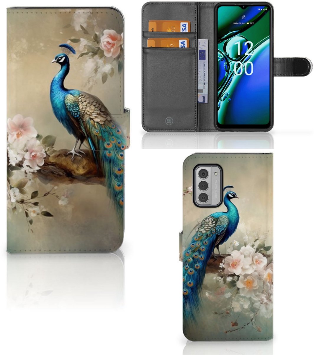 Telefoonhoesje met Pasjes voor Nokia G42 Vintage Pauwen