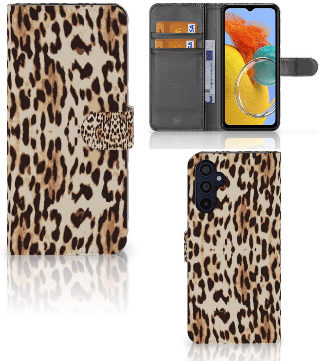 Samsung Galaxy M14 Telefoonhoesje met Pasjes Leopard
