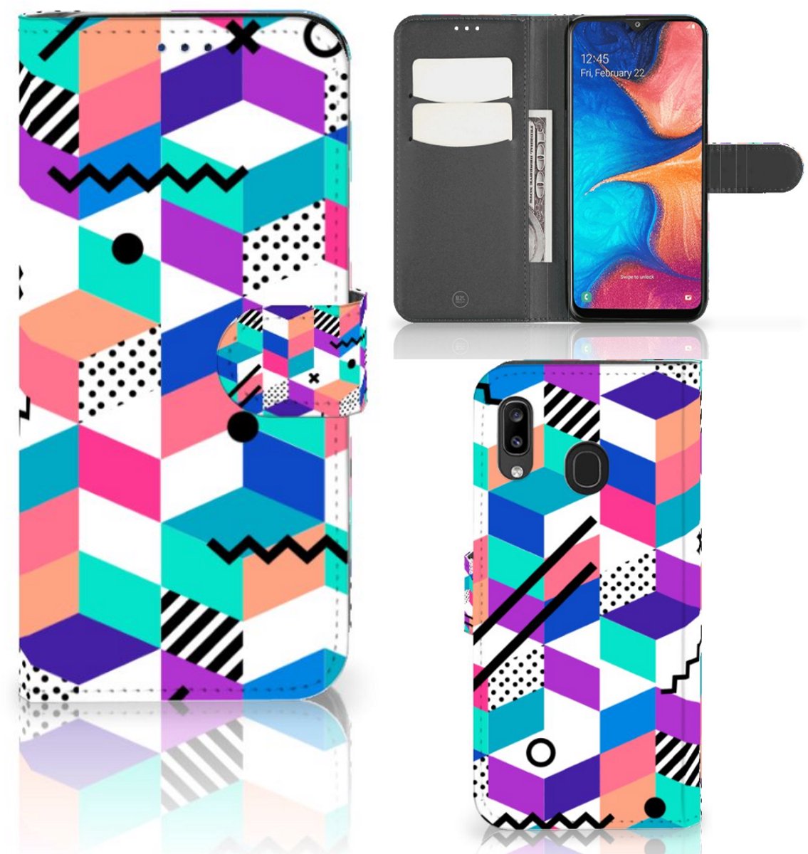 Samsung Galaxy A30 Book Case Blokken Kleurrijk