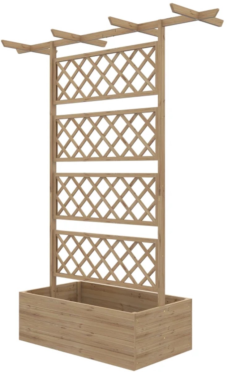 Plantenbak met Klimrek & Dak - Bloembak - Tuinrek - Tuinbed - Leiplantenbak - Plantenrek - Weerbestendig - Perfect voor Bloemen en Klimplanten – voor Tuin, Terras & Balkon - Natuurlijk Hout - 160 x 55 x 183 cm