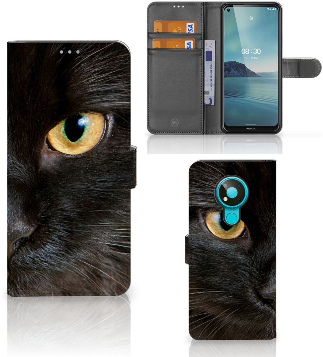 Nokia 3.4 Telefoonhoesje met Pasjes Zwarte Kat