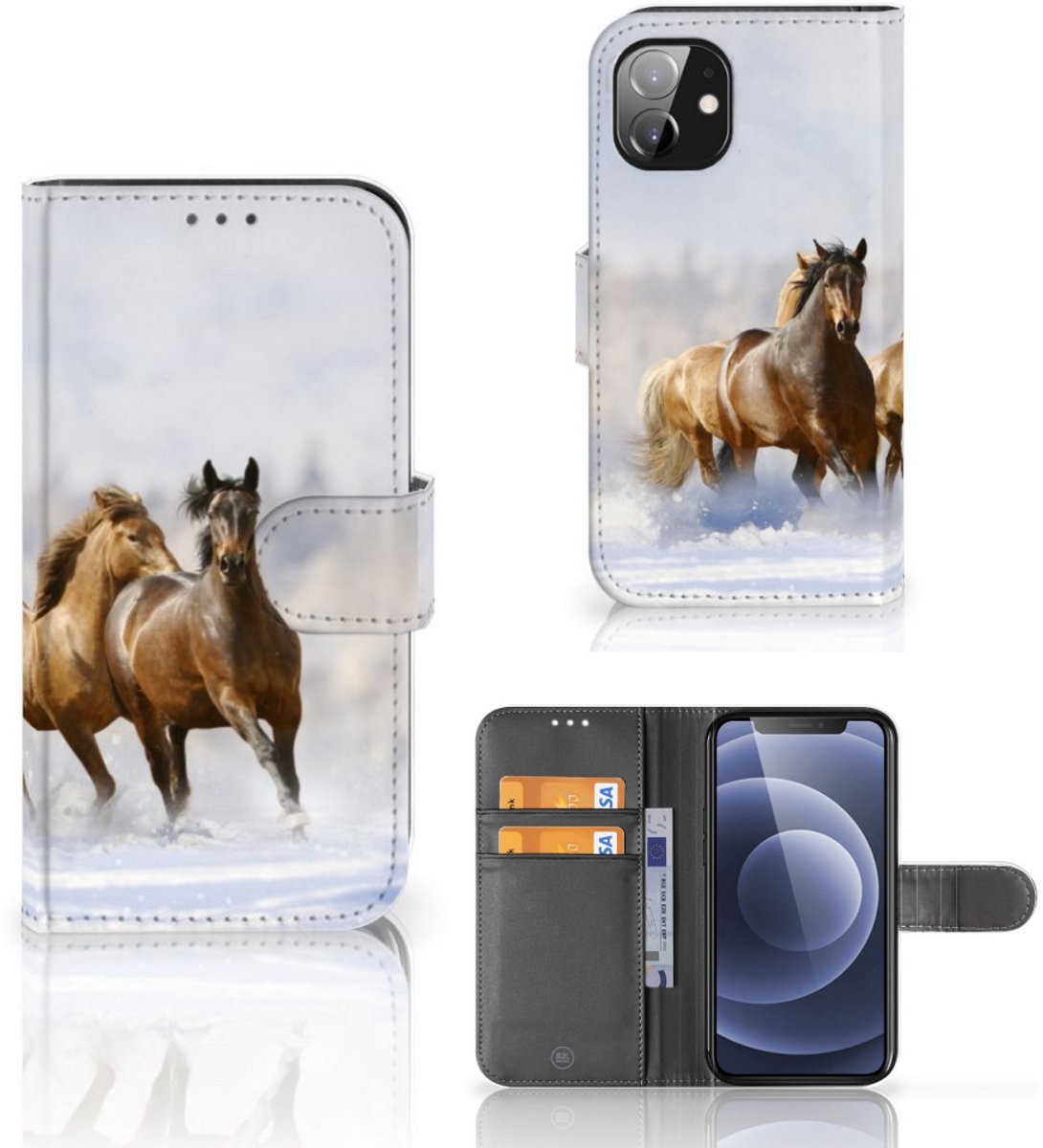 Apple iPhone 12 Mini Telefoonhoesje met Pasjes Paarden