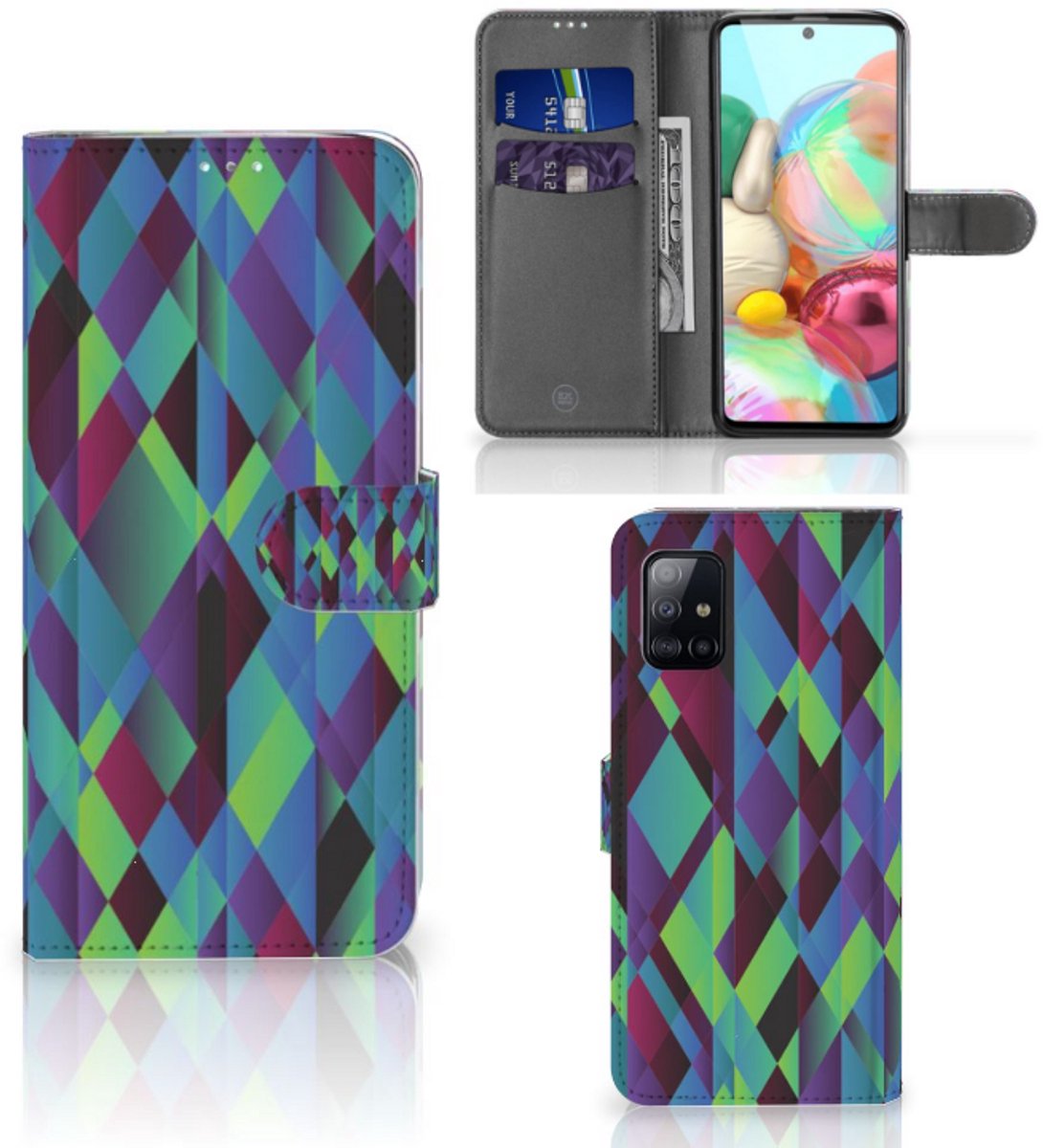 Samsung Galaxy A71 Book Case Abstract Green Blue