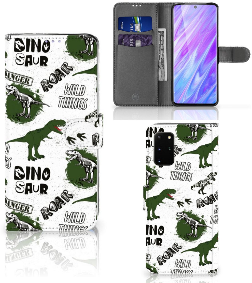 Telefoonhoesje met Pasjes voor Samsung Galaxy S20 Plus Dinosaurus