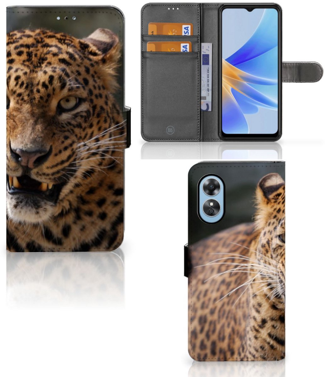 OPPO A17 Telefoonhoesje met Pasjes Luipaard