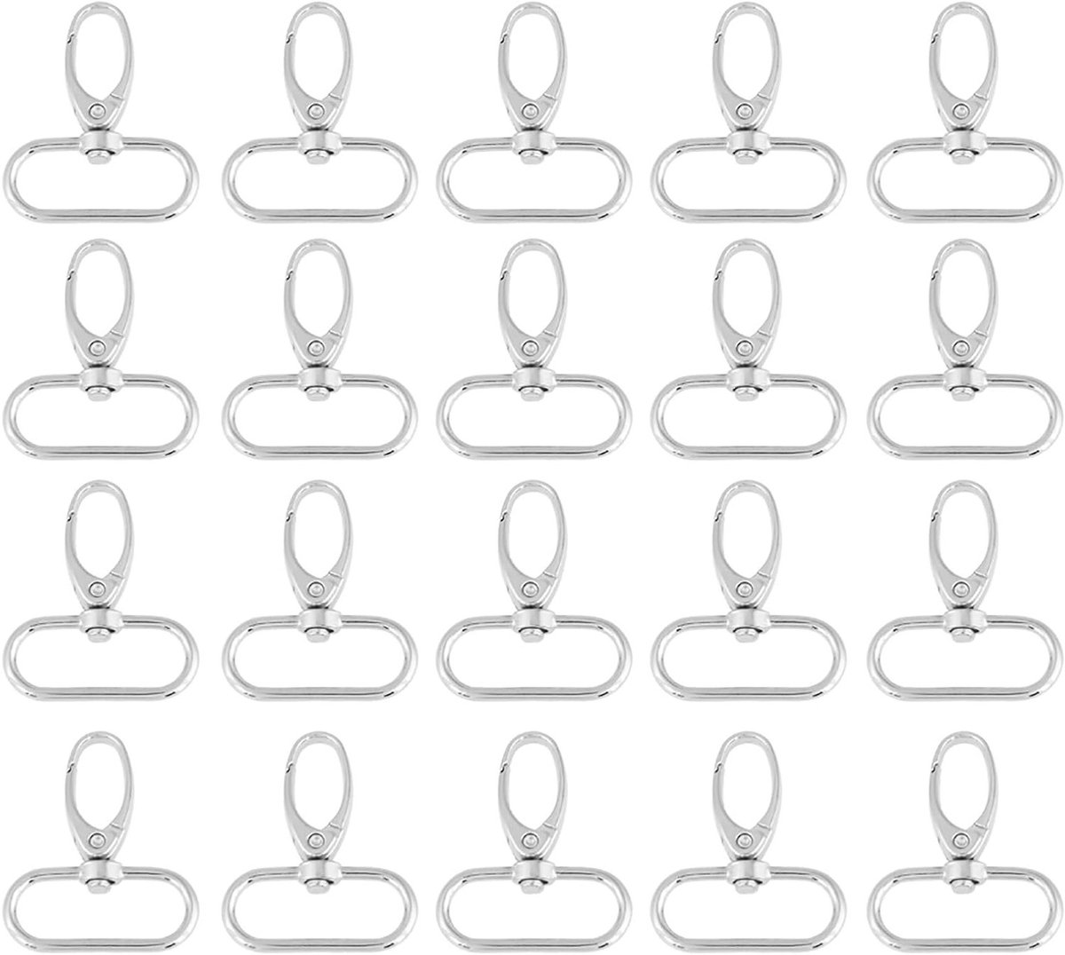 20 Stuks Carabiner Haken van Zinklegering met Draaihaak voor Sleutels, Tassen en Sieraden - 32mm Klemclips