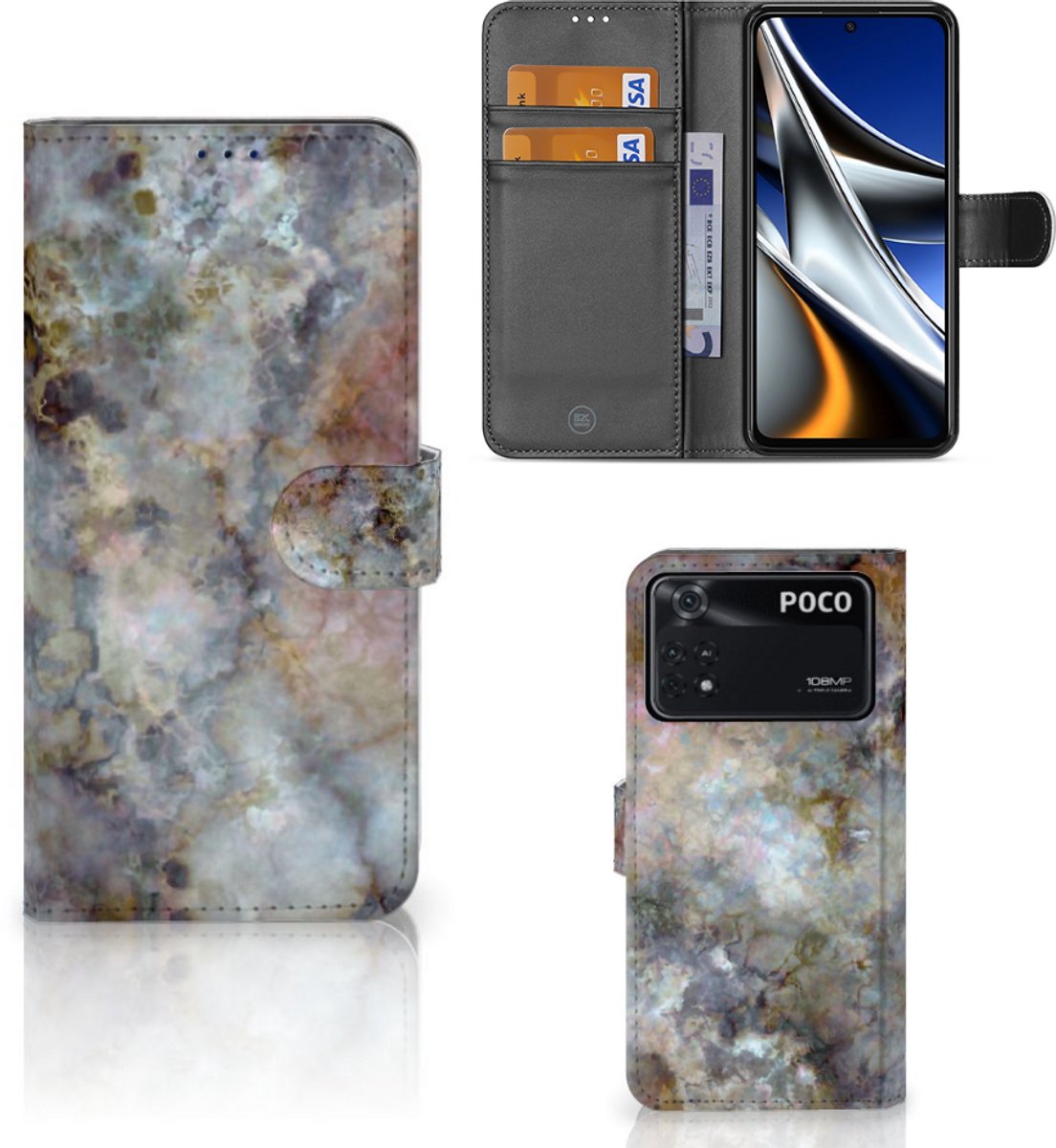 Xiaomi Poco X4 Pro 5G Bookcase Marmer Grijs