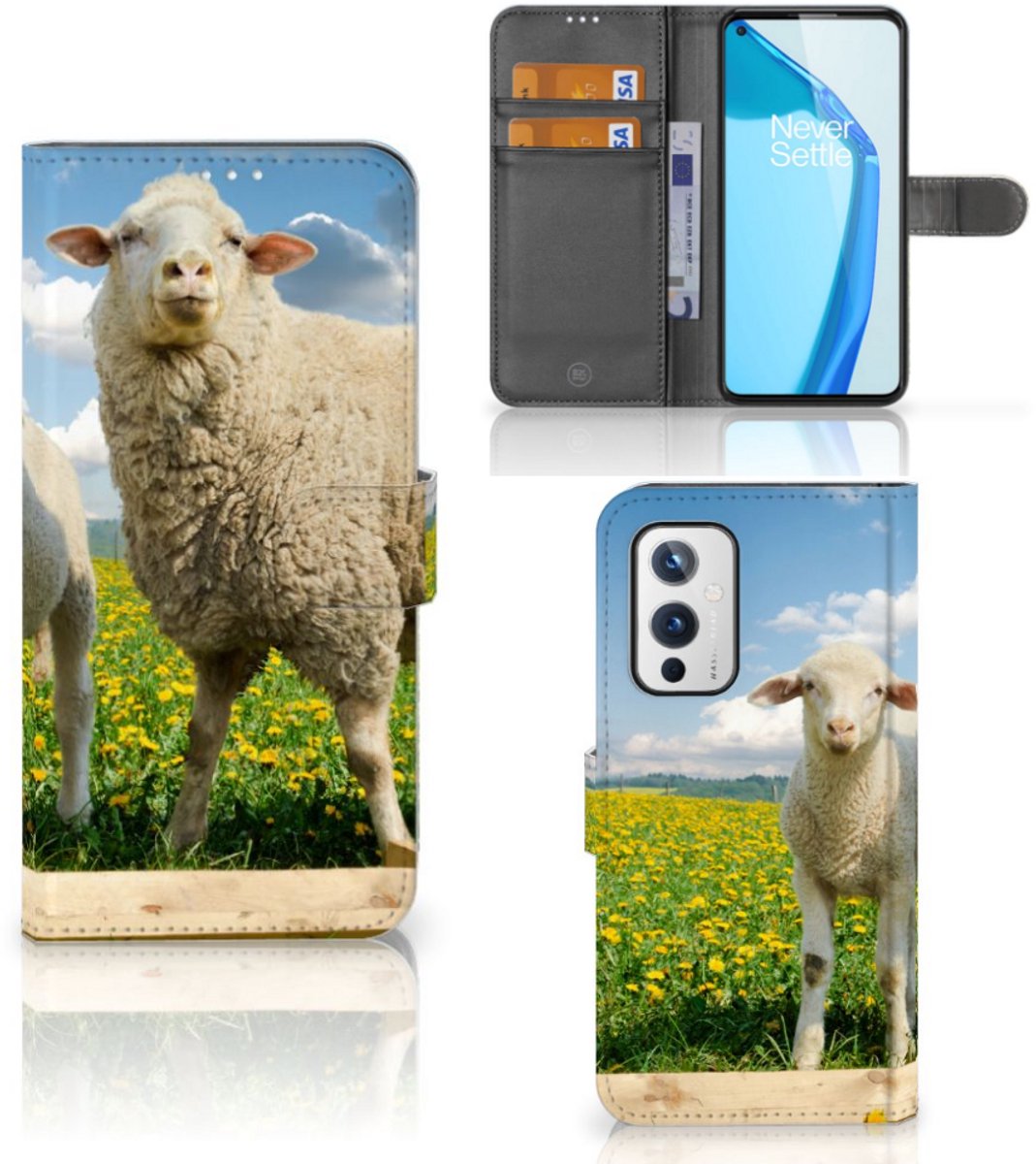 OnePlus 9 Telefoonhoesje met Pasjes Schaap en Lammetje